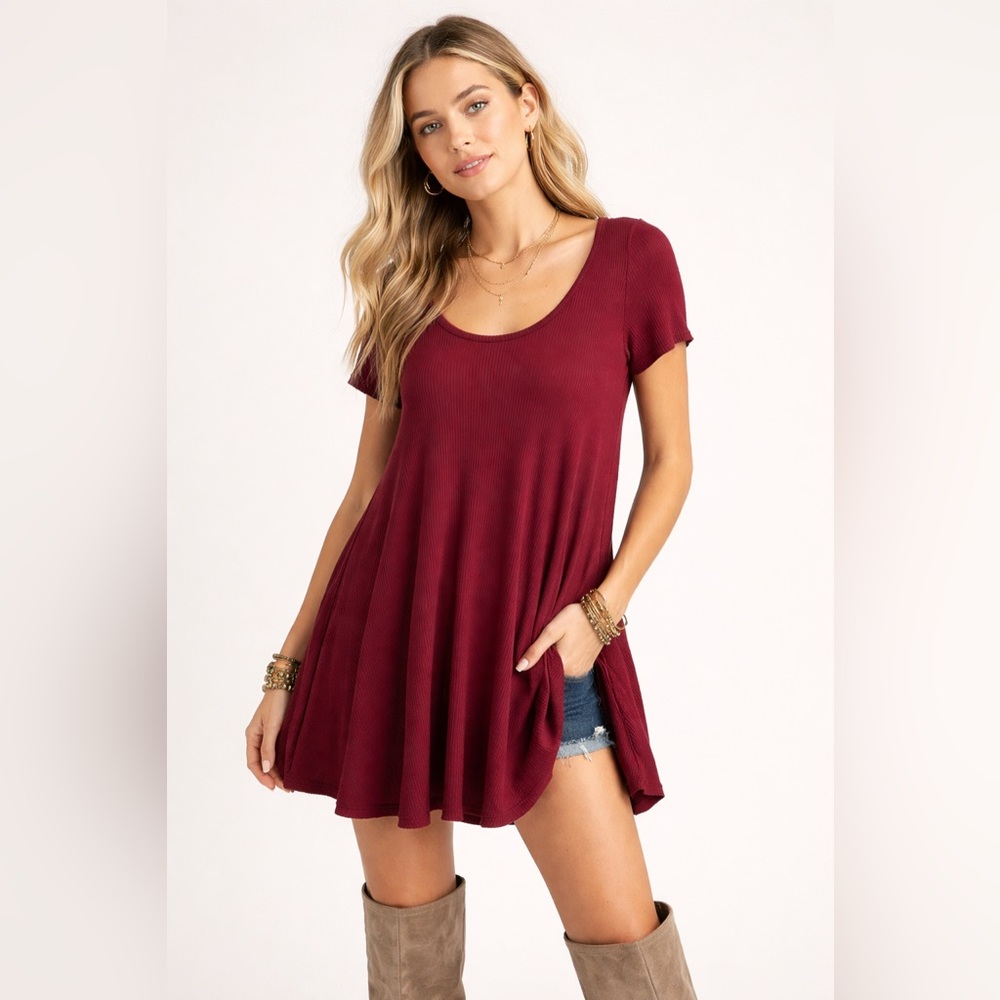 Free People Ribbed Swing Tunic Top Burgundy Boho Flowy Oversized S
Festival